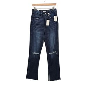 Good American Good‎ Boy Straight Jeans Dark Wash Distressed Slit Hem Size 8 29